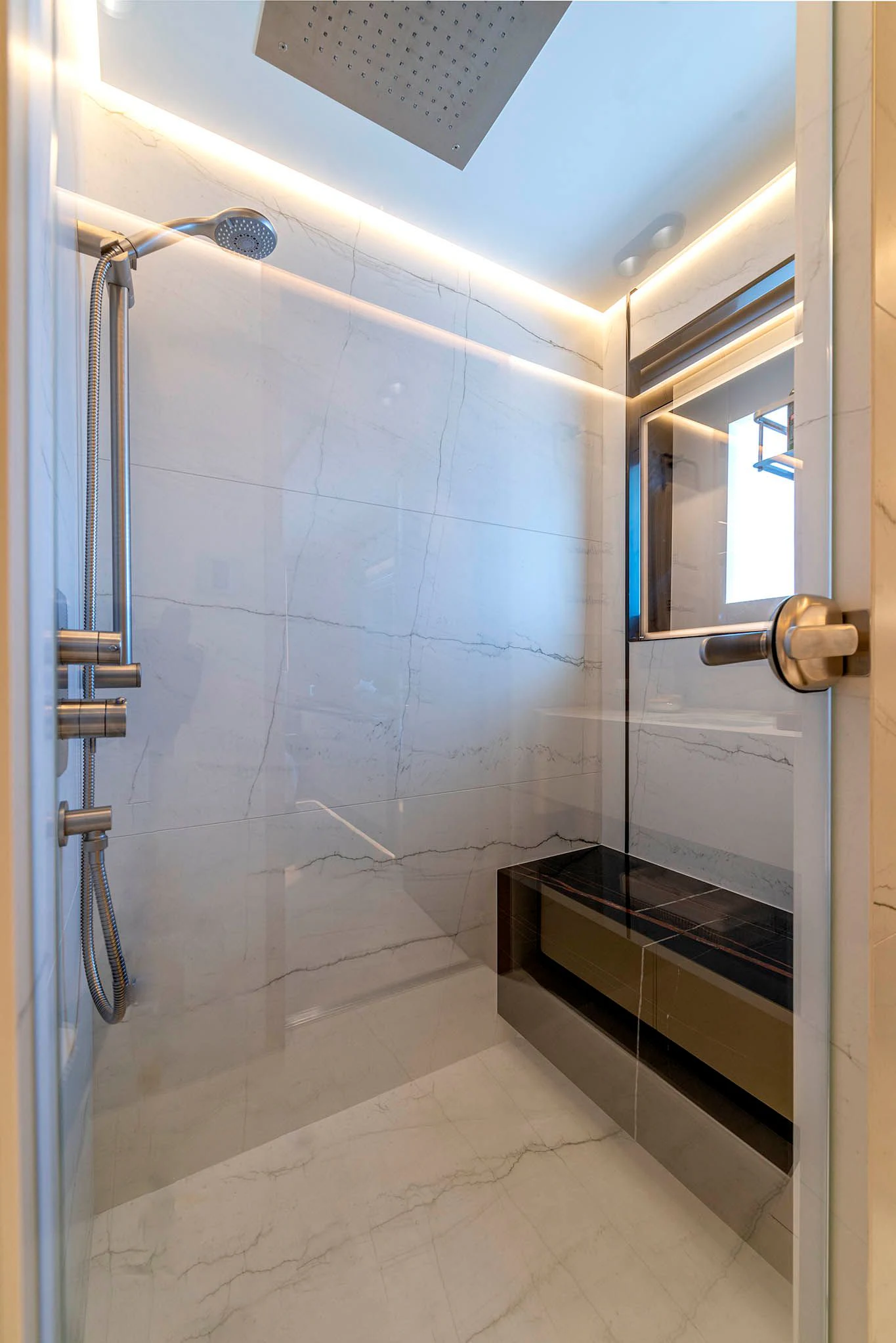a shower unit in a bathroom aboard ALKHADRA Yacht for Charter