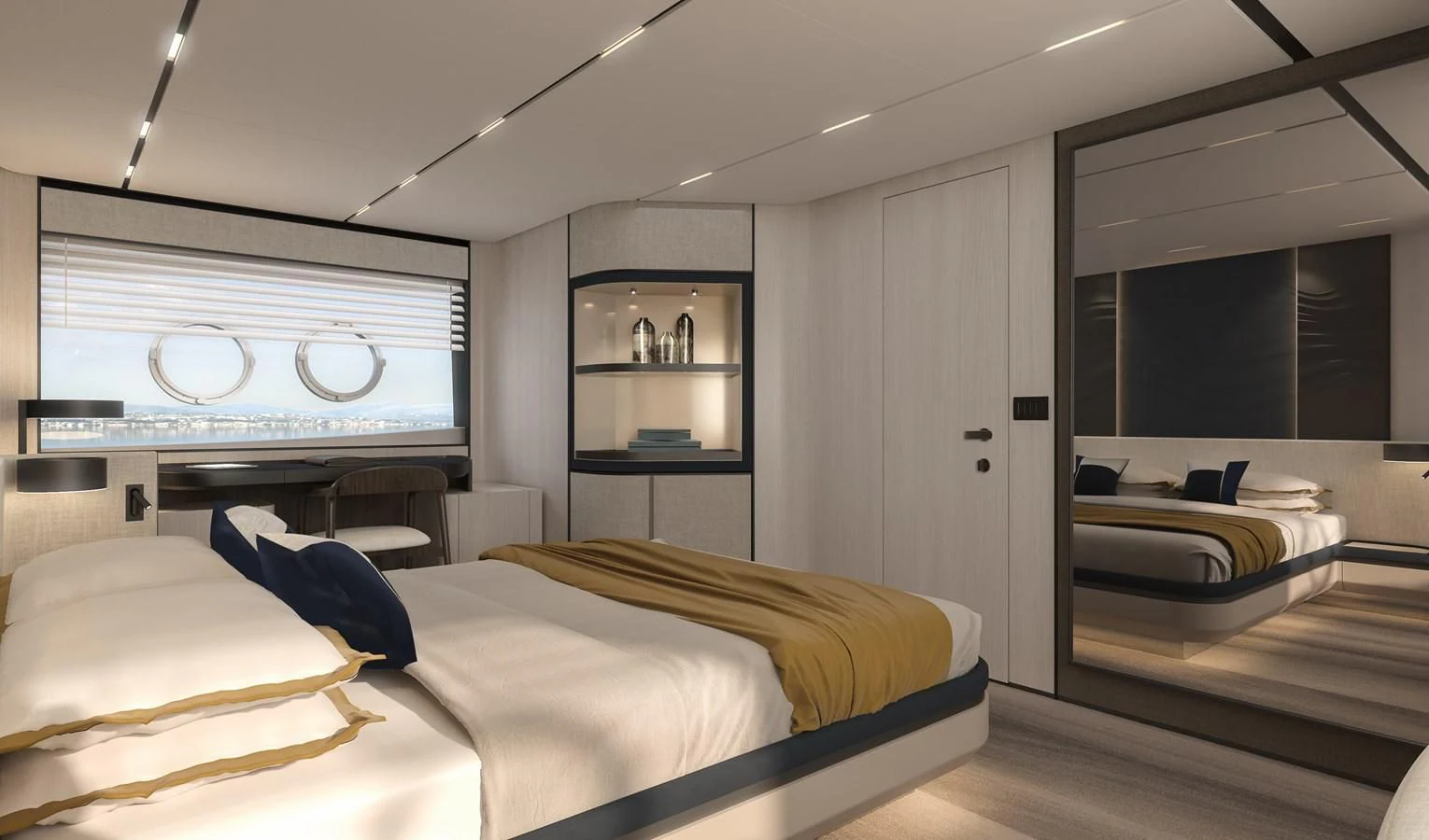 a room with a bed and a tv aboard ALKHADRA Yacht for Charter