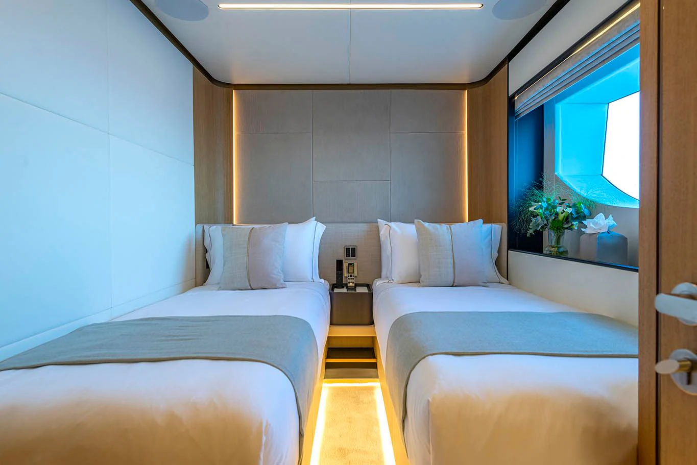 a room with two beds aboard ALKHADRA Yacht for Charter