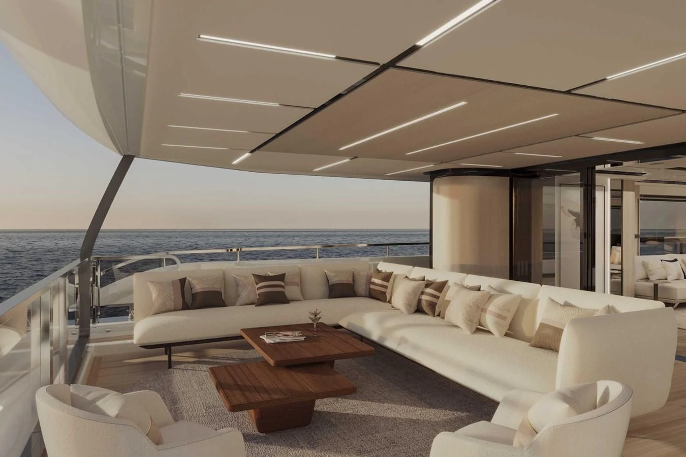 a living room with a large ocean aboard ALKHADRA Yacht for Charter