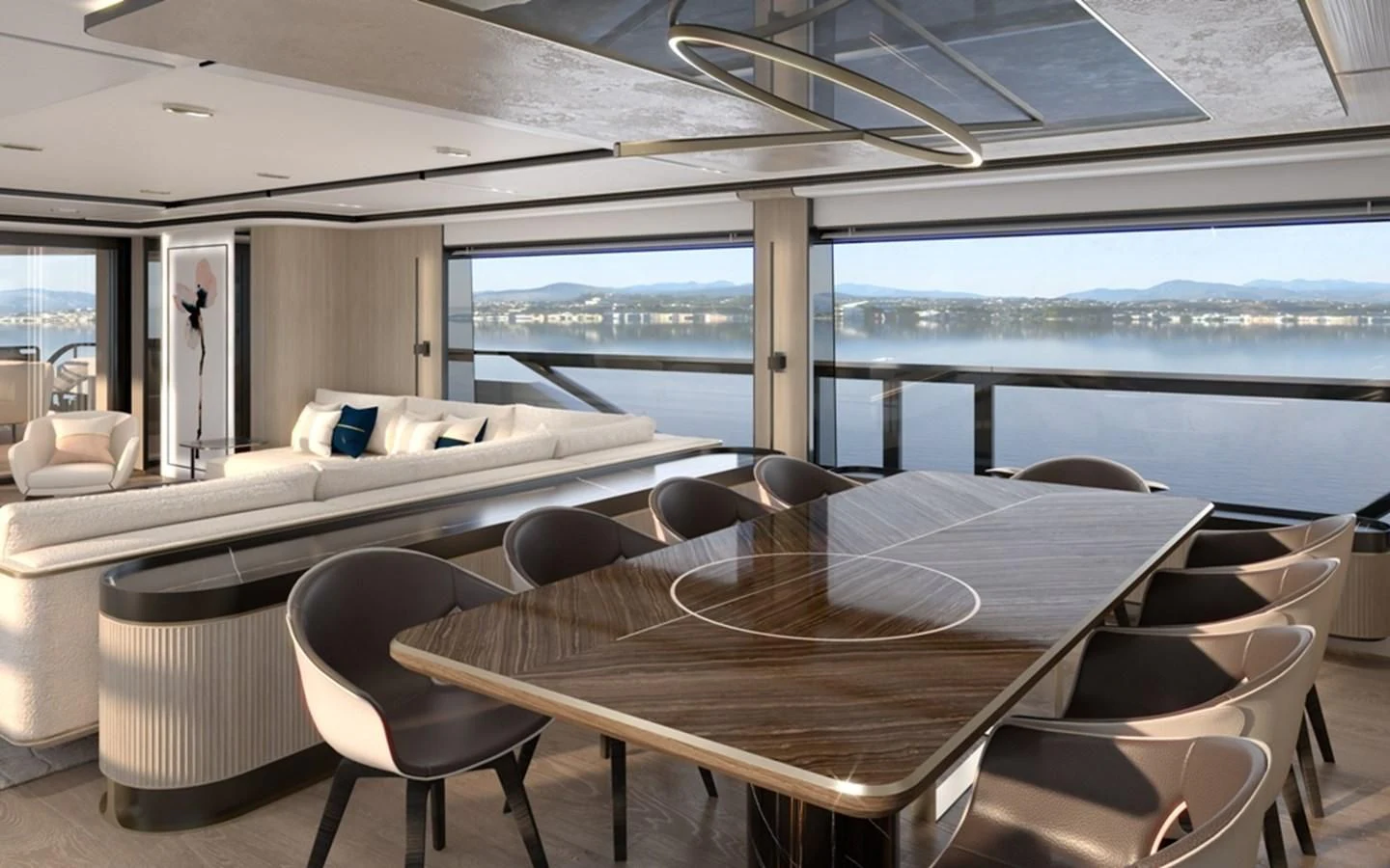 a room with a table and chairs aboard ALKHADRA Yacht for Charter