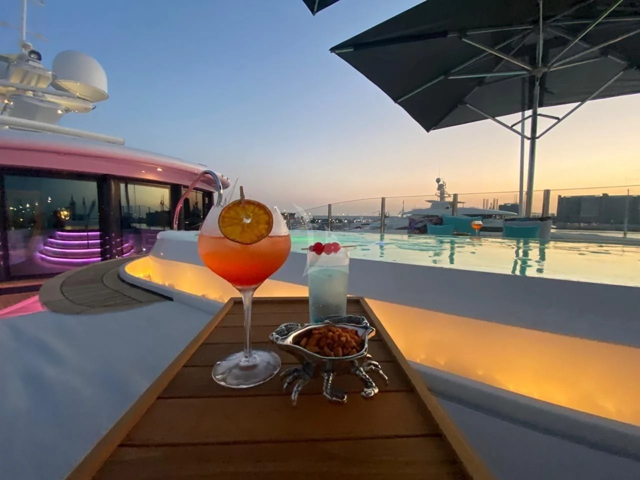 a drink on the table aboard SEA RHAPSODY Yacht for Sale