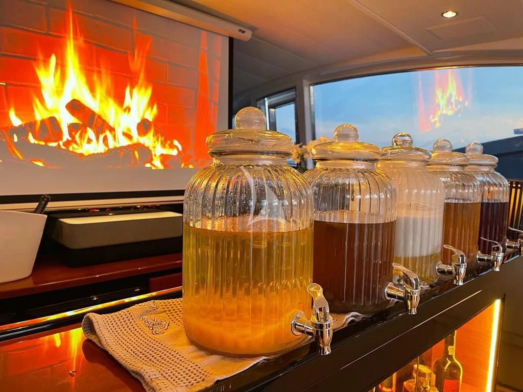 a group of glass bottles aboard NOTORIOUS Yacht for Sale