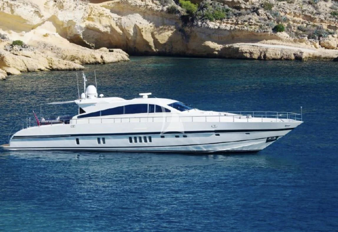 a white boat on the water aboard NOTORIOUS Yacht for Sale