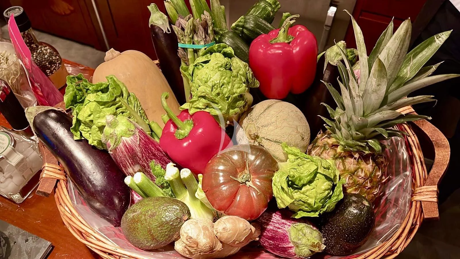 a basket of vegetables aboard NOTORIOUS Yacht for Sale
