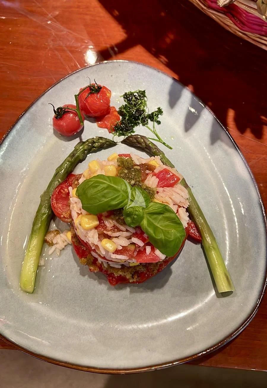 a plate of food aboard NOTORIOUS Yacht for Sale