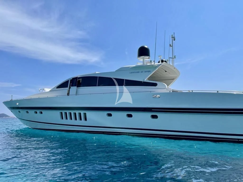 a white yacht in the water aboard NOTORIOUS Yacht for Sale