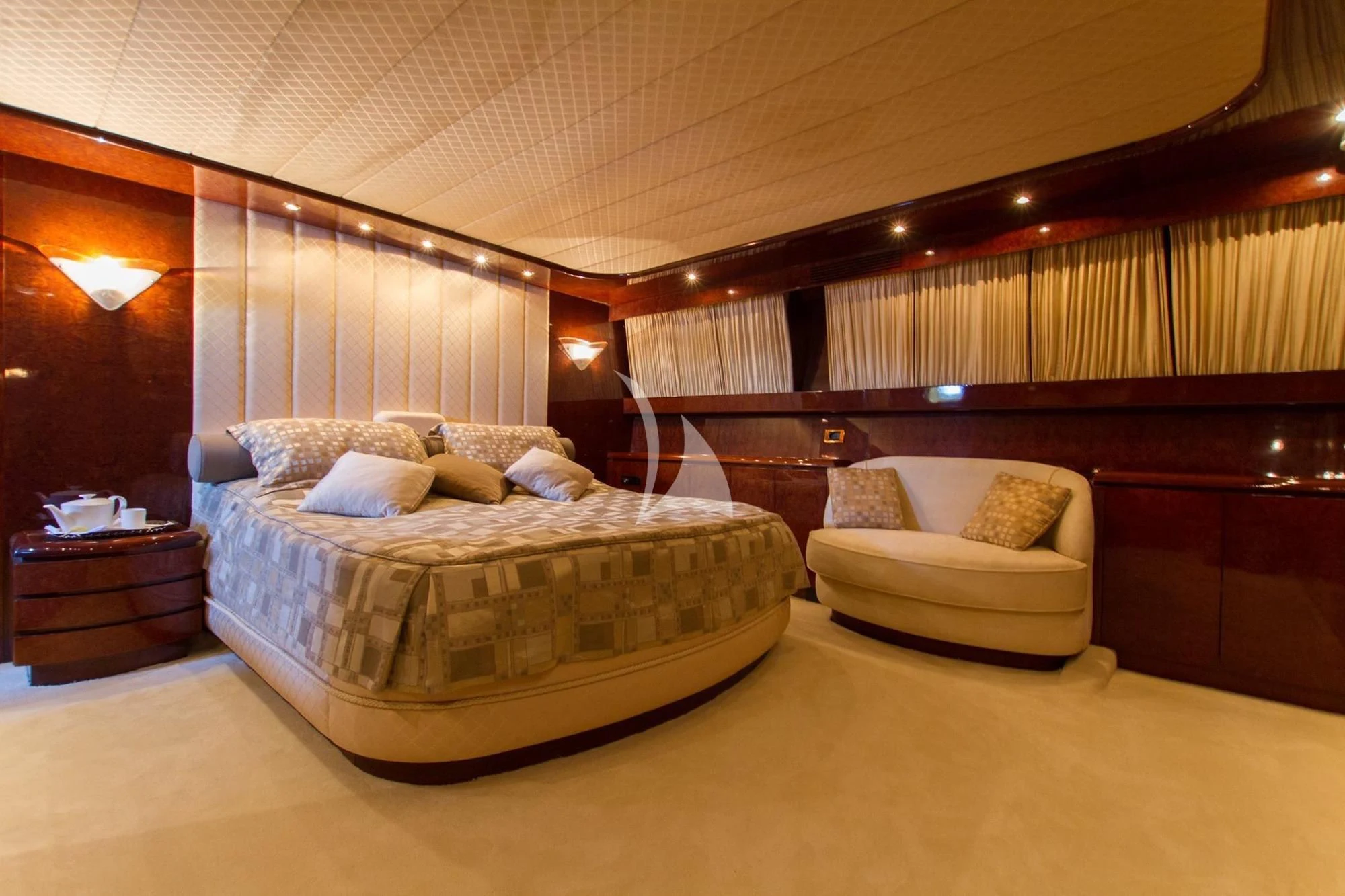 a bed in a room aboard MISS CANDY Yacht for Charter