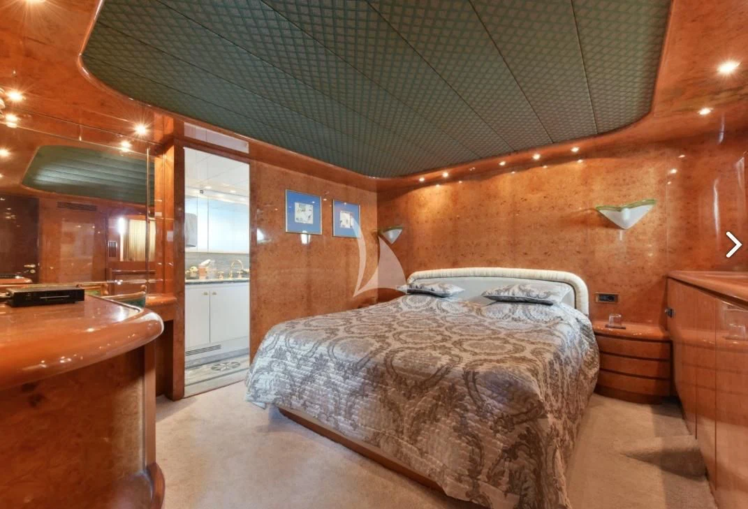 a bed in a room aboard MISS CANDY Yacht for Charter