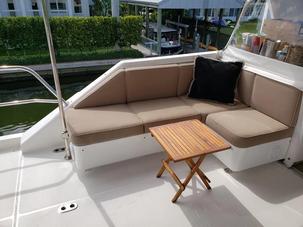 a couch on a porch aboard HARBOR LADY Yacht for Sale