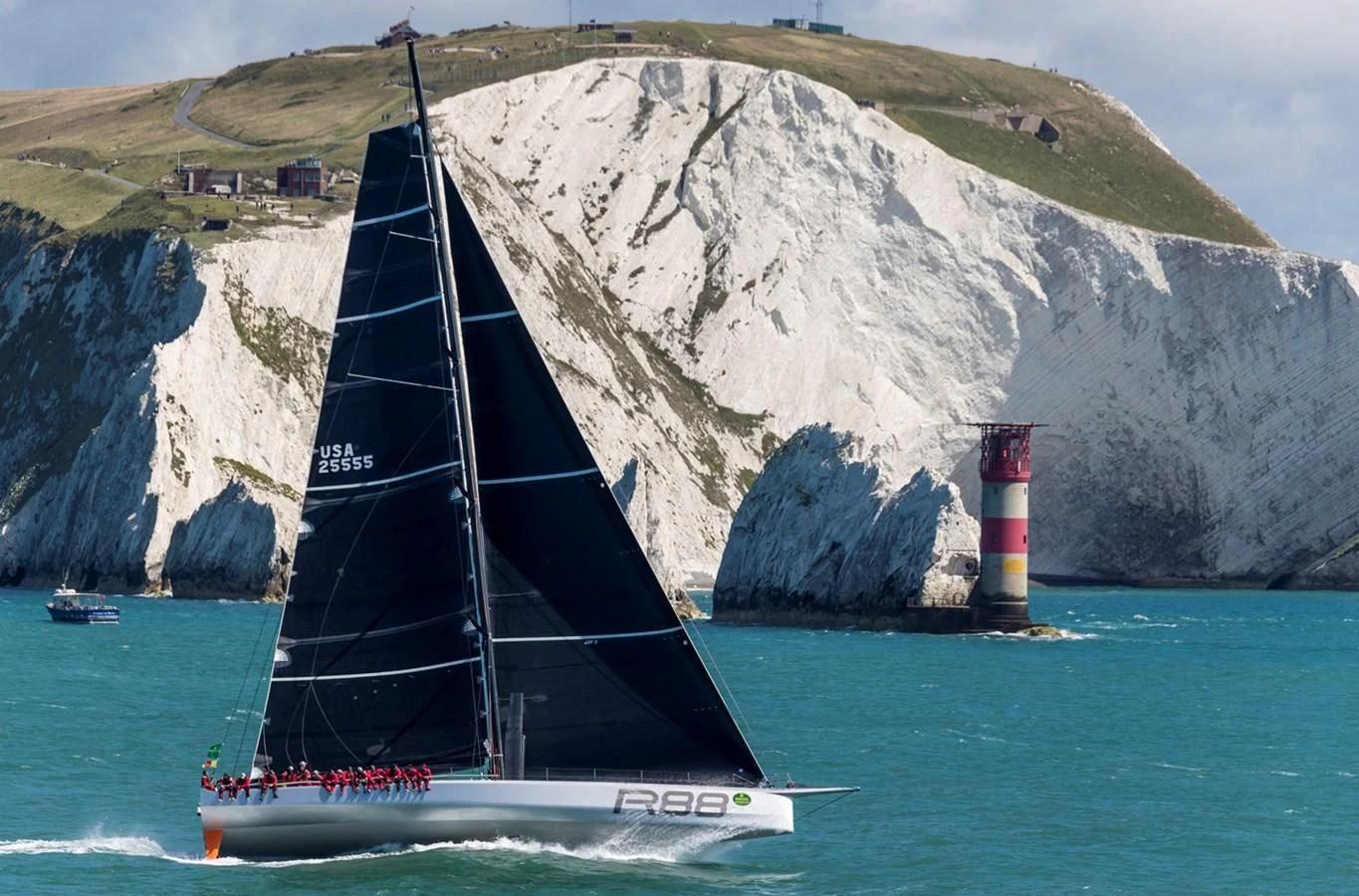 a boat sailing in the sea aboard LUCKY Yacht for Sale