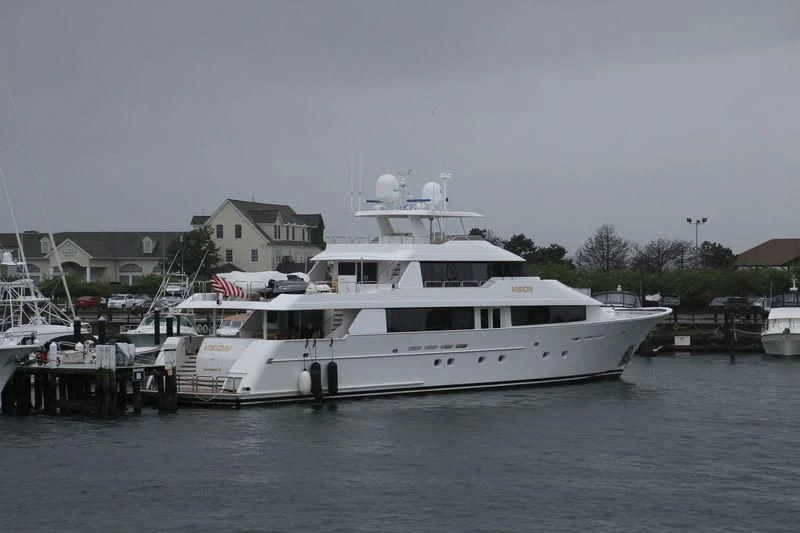 a boat docked at a pier aboard VIZIATA Yacht for Sale