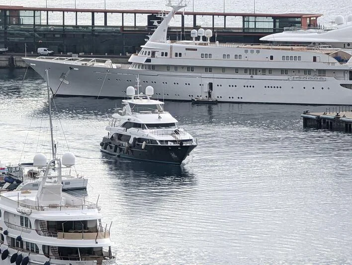 a group of boats in a harbor aboard ITHAKA Yacht for Sale