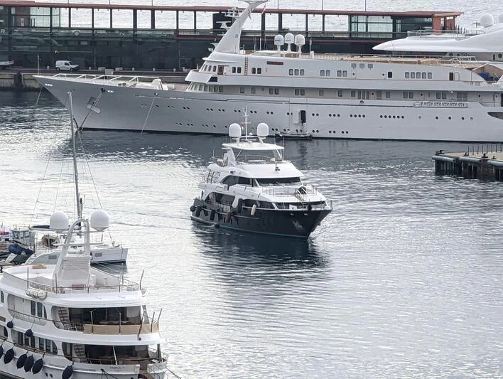 a group of boats in a harbor aboard ITHAKA Yacht for Sale