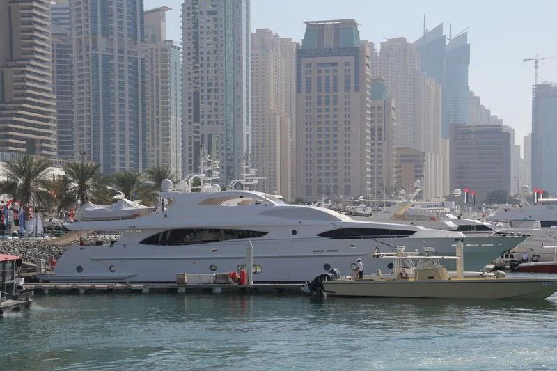 a large white boat in the water aboard AL SHMOOKH Yacht for Sale