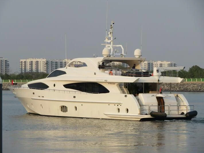 a white yacht in the water aboard AL SHMOOKH Yacht for Sale