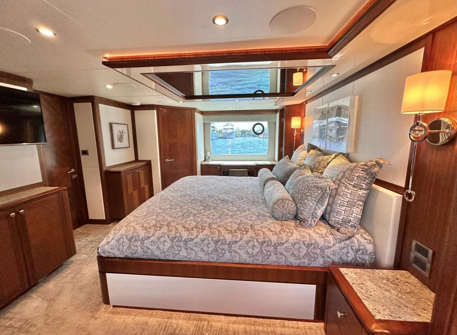 a bed in a room aboard CRUMDALE Yacht for Sale