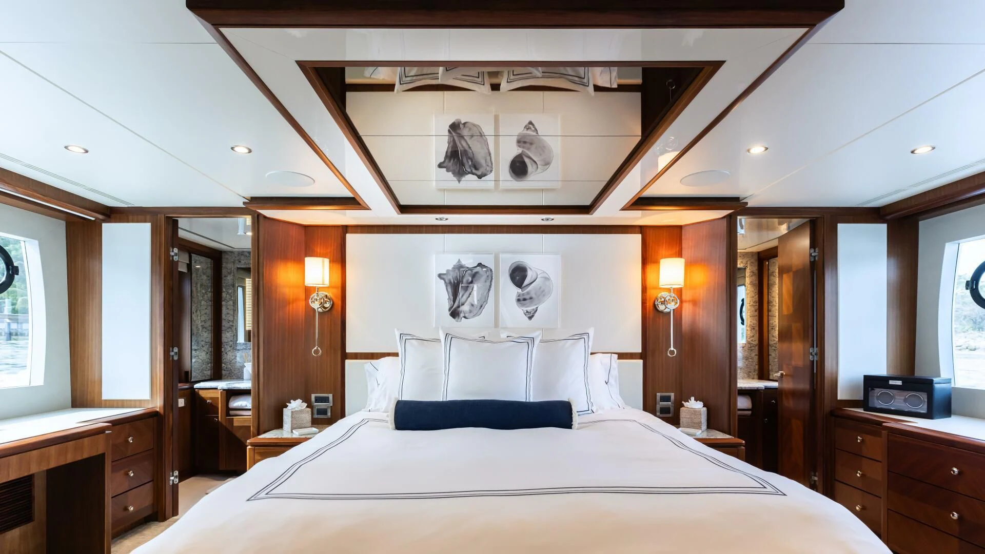 a large bed in a room aboard CRUMDALE Yacht for Sale