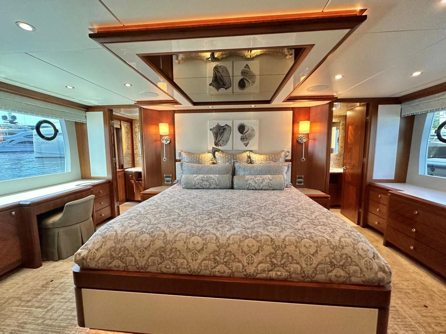 a large bed in a room aboard CRUMDALE Yacht for Sale