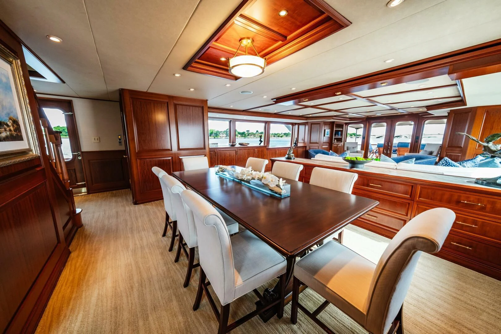 a kitchen and dining area aboard LEGACY Yacht for Sale