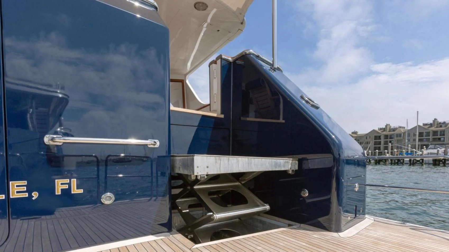 a boat on a dock aboard LEGACY Yacht for Sale