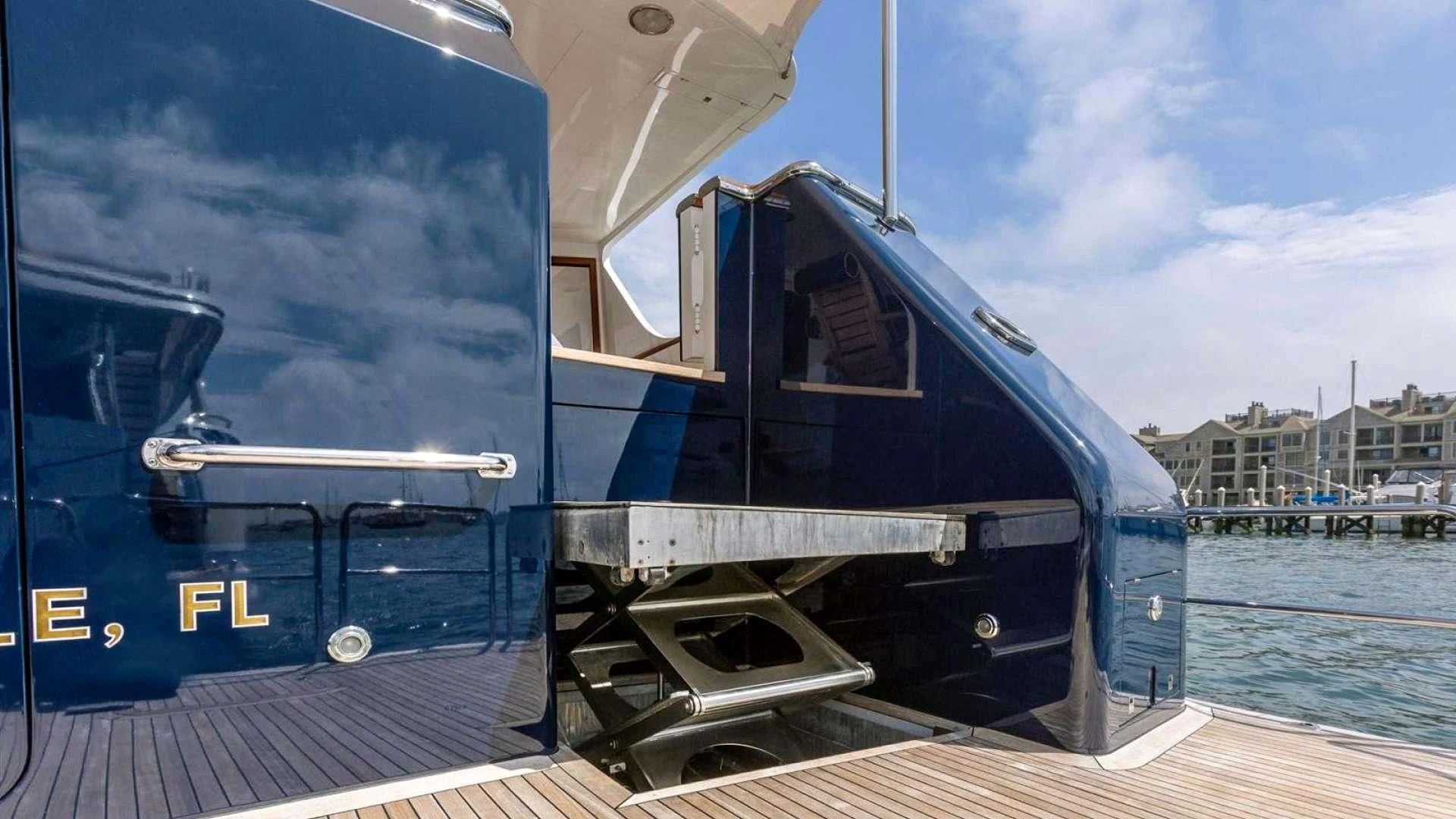 a boat on a dock aboard LEGACY Yacht for Sale