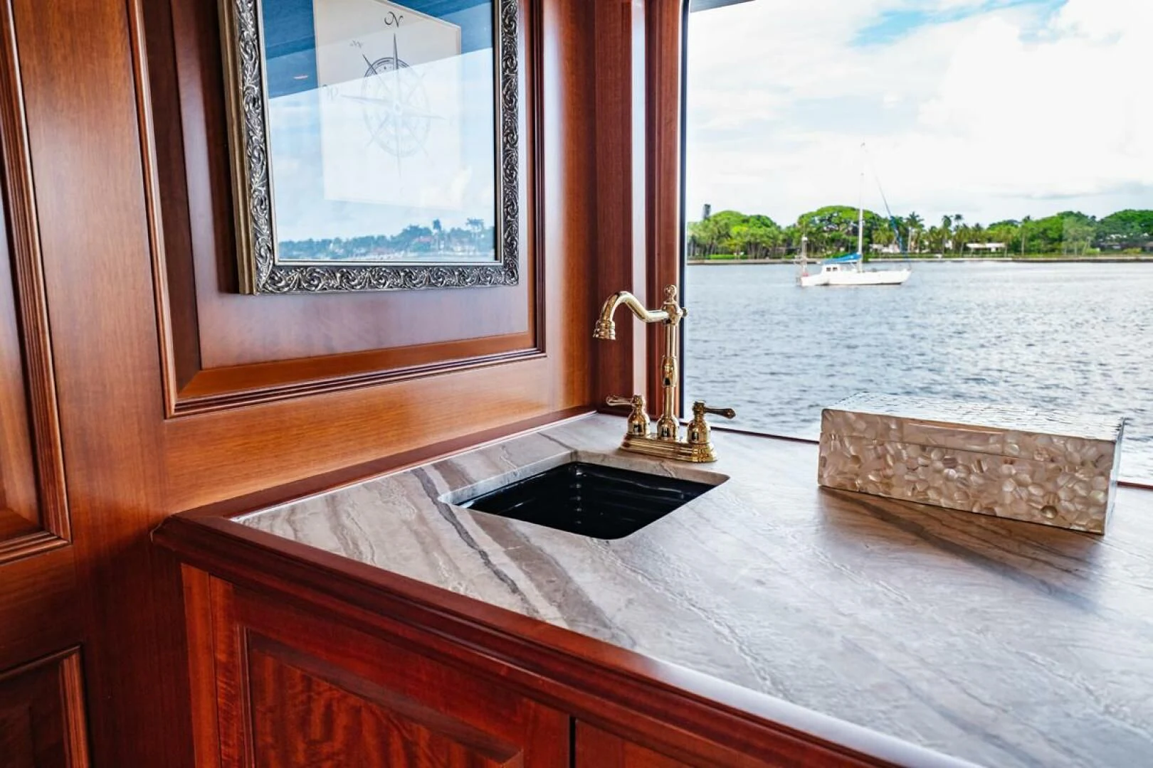a mirror on a window aboard LEGACY Yacht for Sale