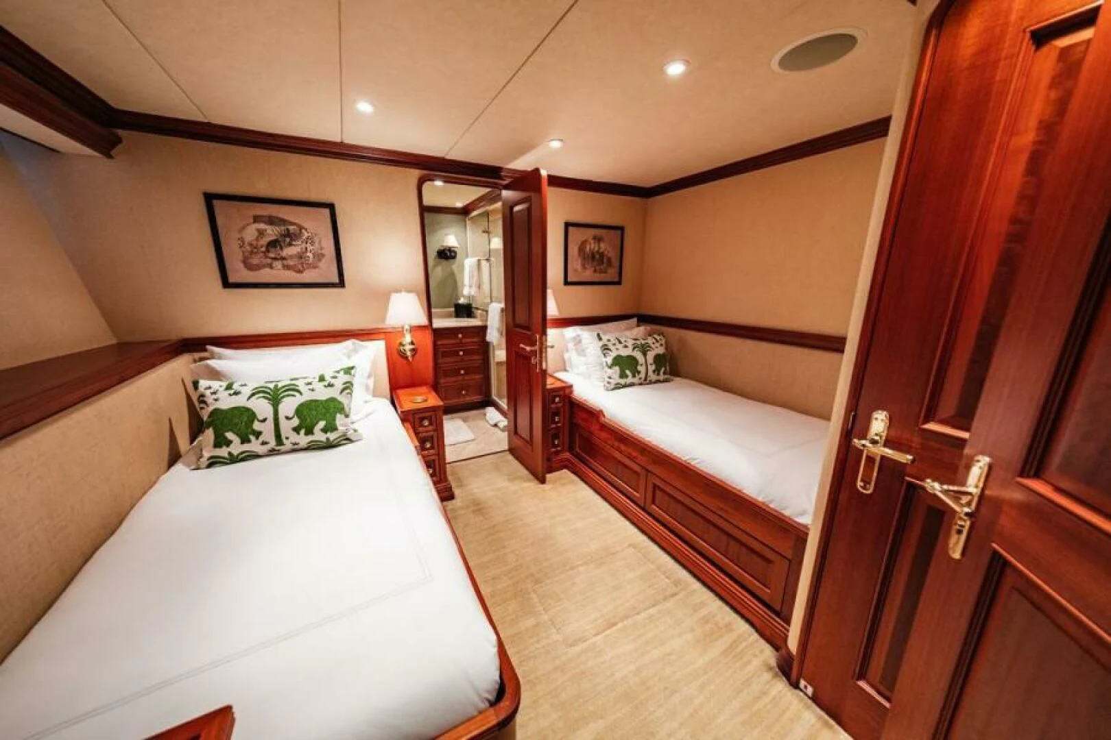 a room with two beds aboard LEGACY Yacht for Sale