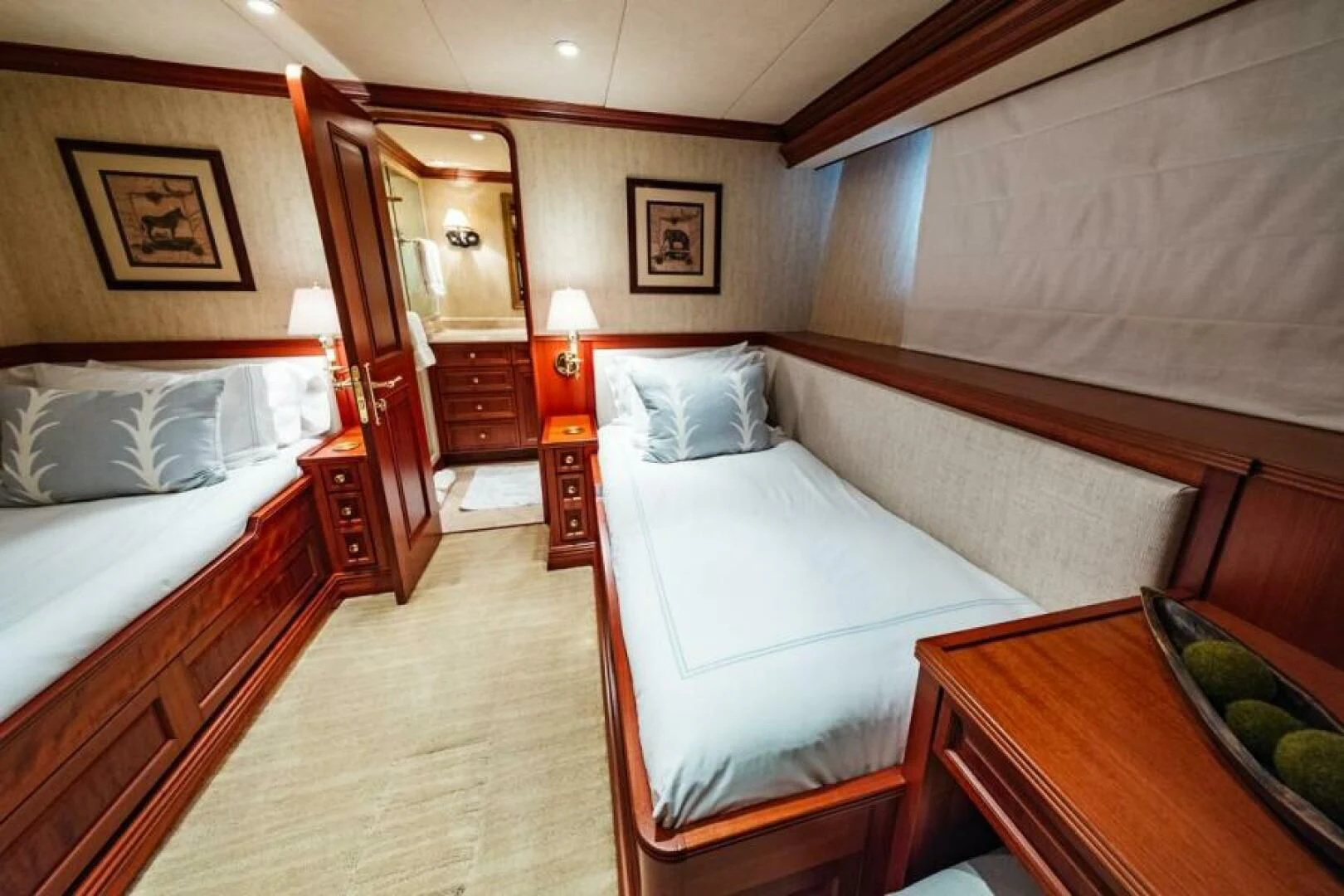 a room with two beds aboard LEGACY Yacht for Sale