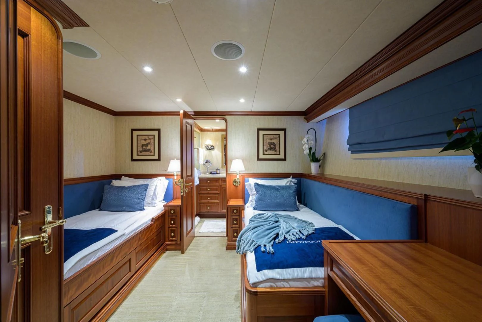 a room with two beds aboard LEGACY Yacht for Sale