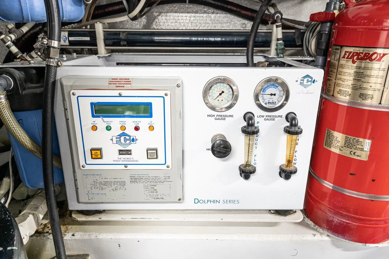 a machine with a red and white label aboard LONE WOLF Yacht for Sale