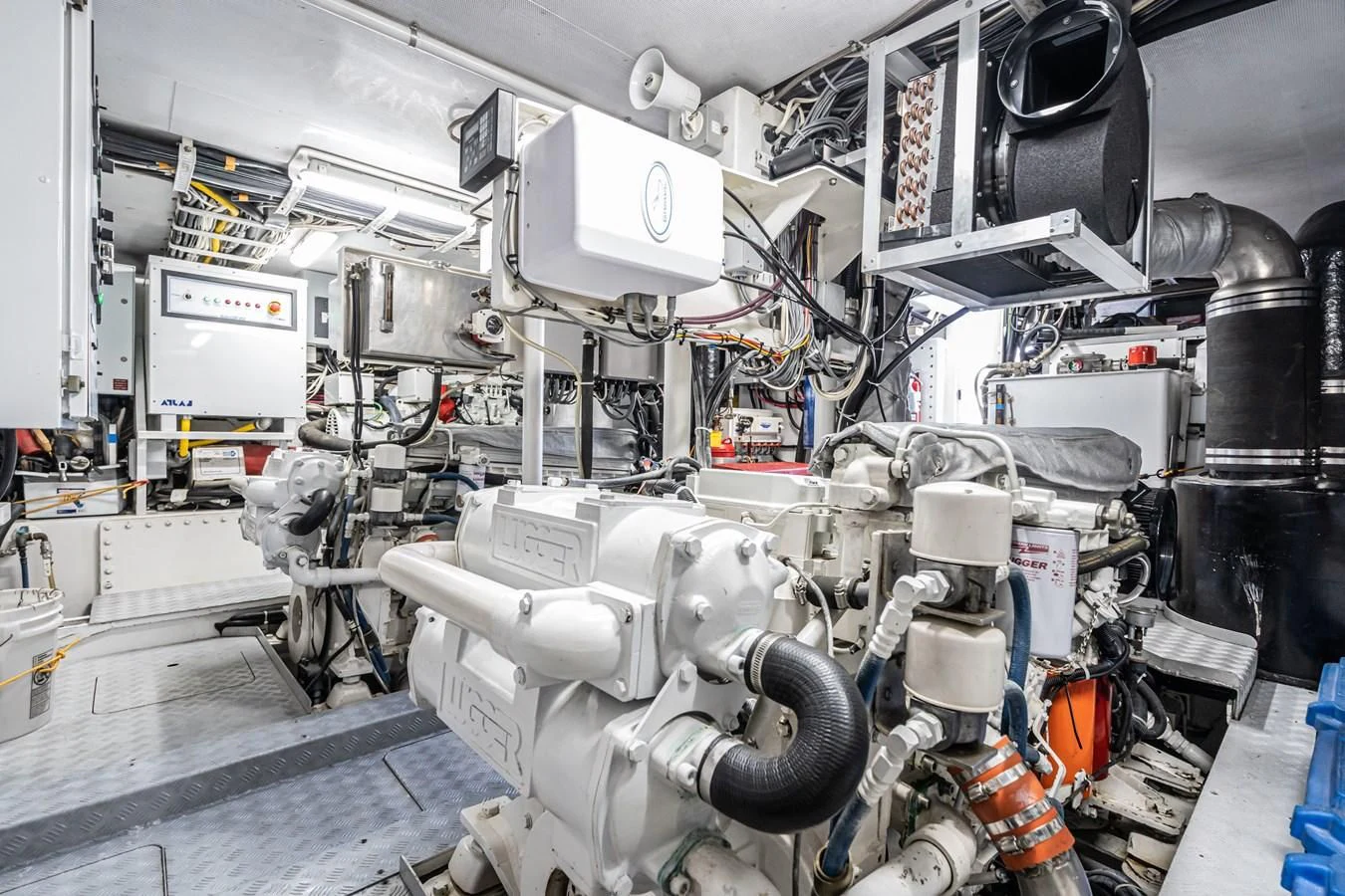 a large machine with many parts aboard LONE WOLF Yacht for Sale