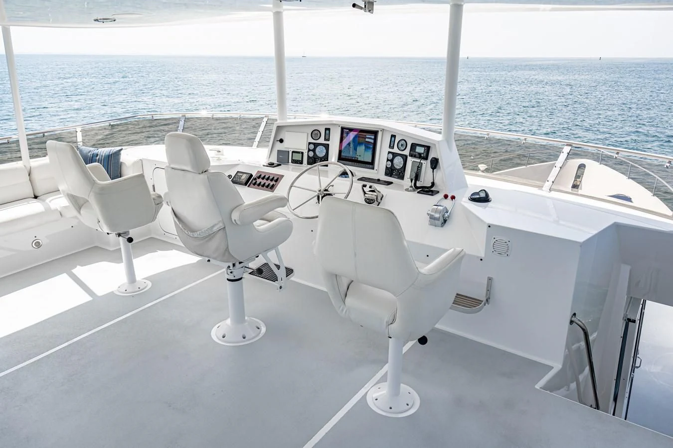 a drone on a boat aboard LONE WOLF Yacht for Sale