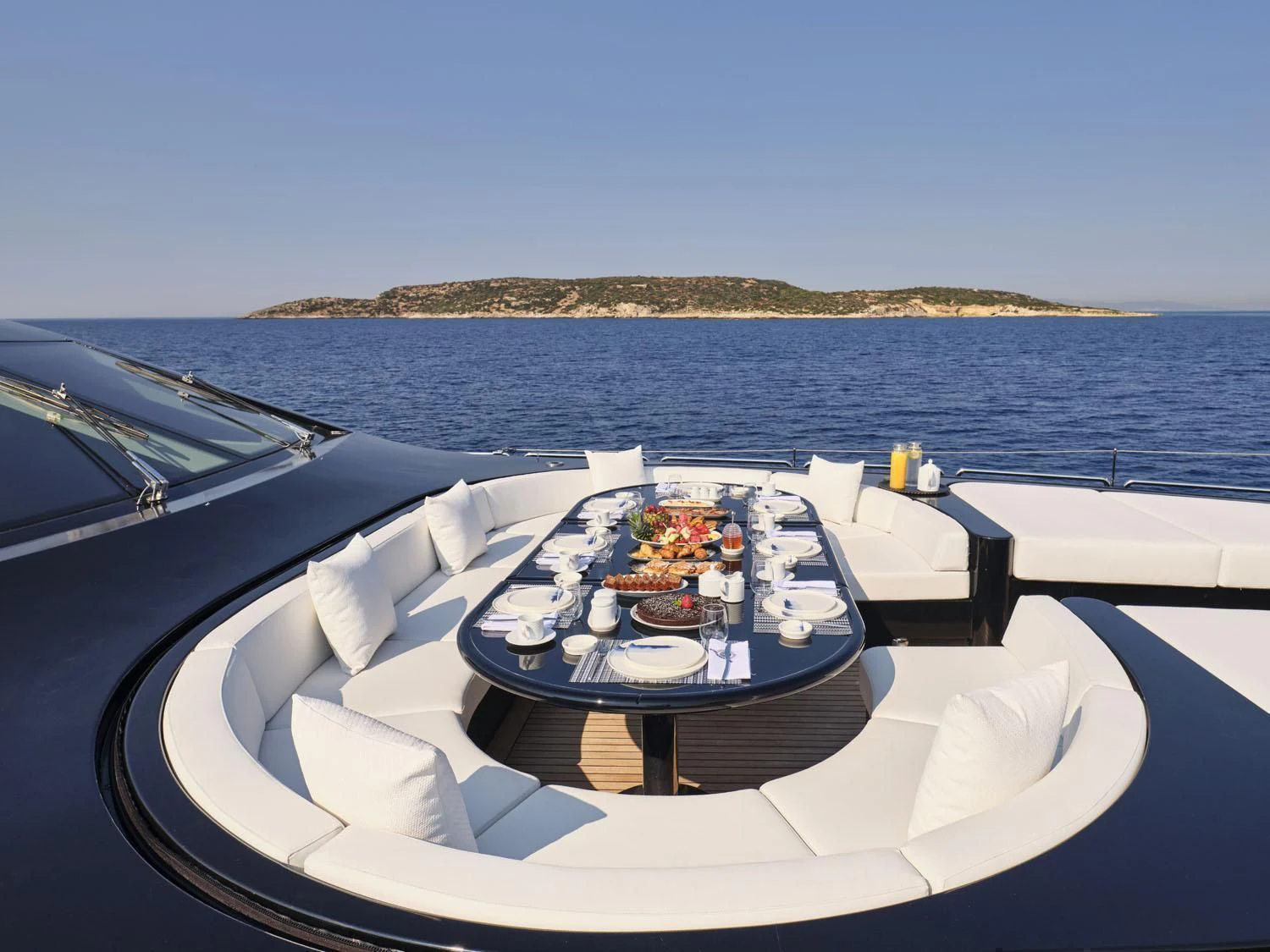 a boat with food on it aboard ABILITY Yacht for Sale