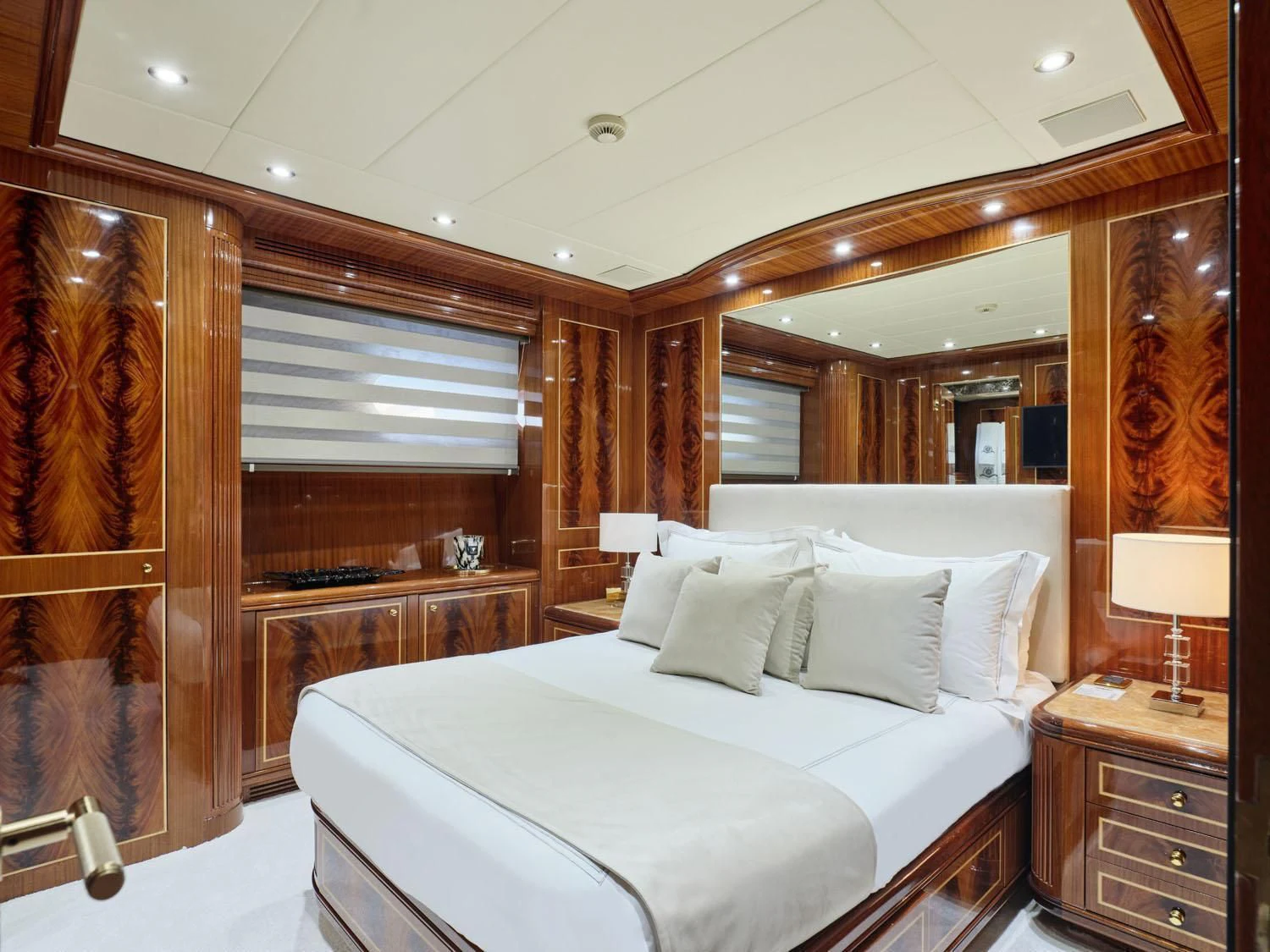 a bed in a room aboard ABILITY Yacht for Sale