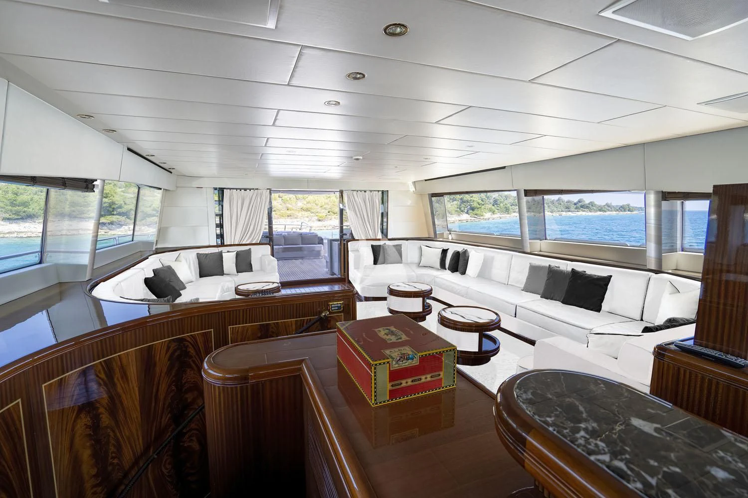 a large living room with a large window aboard ABILITY Yacht for Sale