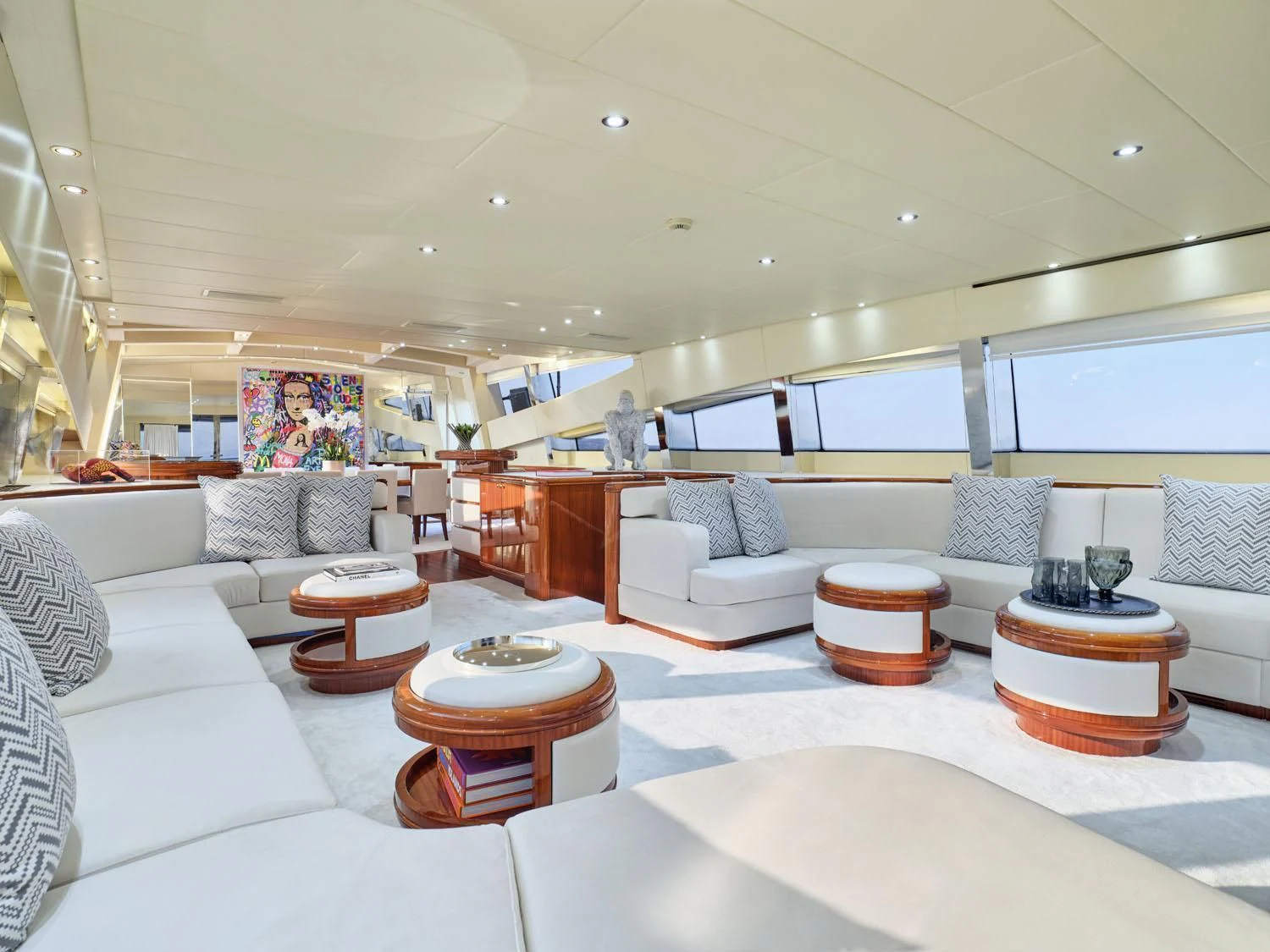 a large living room with a large window aboard ABILITY Yacht for Sale