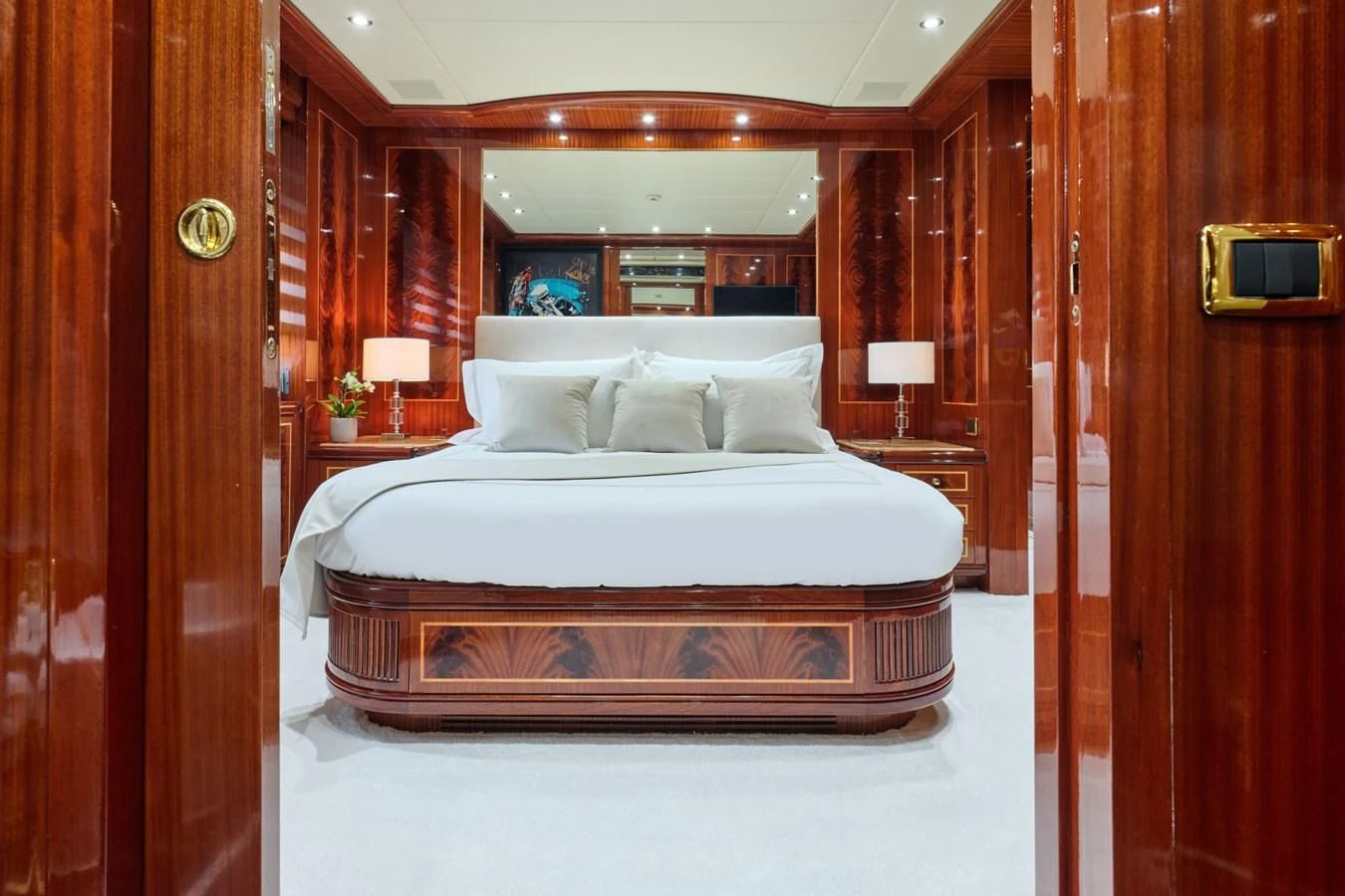 a bed in a room aboard ABILITY Yacht for Sale