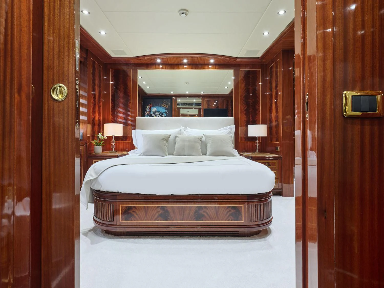 a bed in a room aboard ABILITY Yacht for Sale