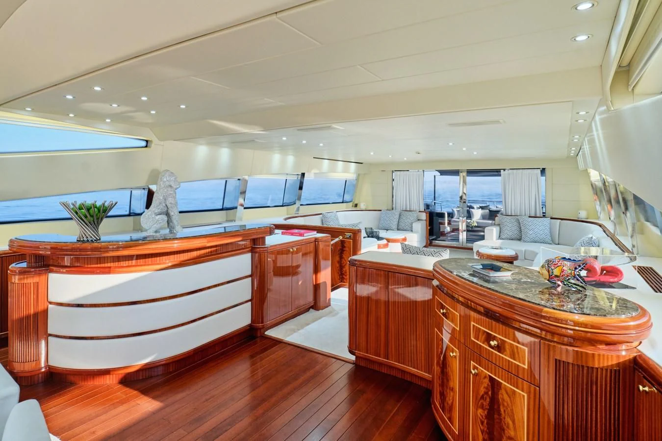 a kitchen with a large window aboard ABILITY Yacht for Sale