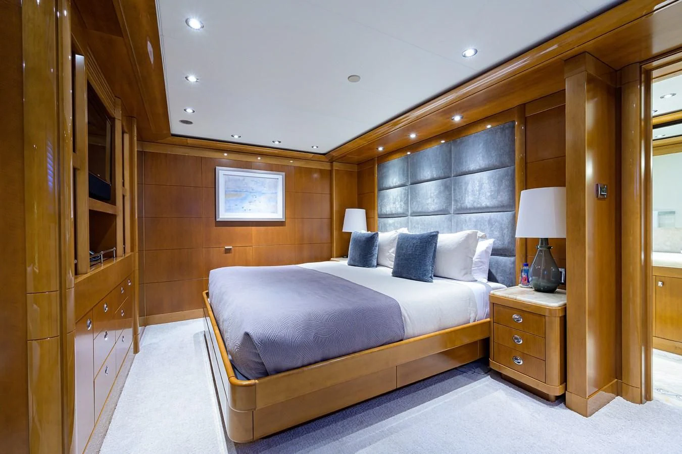 a bed in a room aboard SEANASH Yacht for Sale