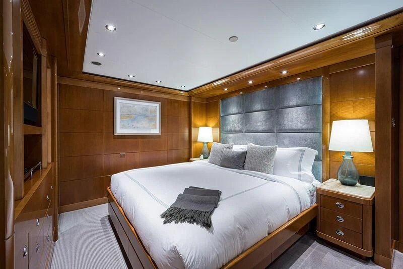 a bed in a room aboard SEANASH Yacht for Sale