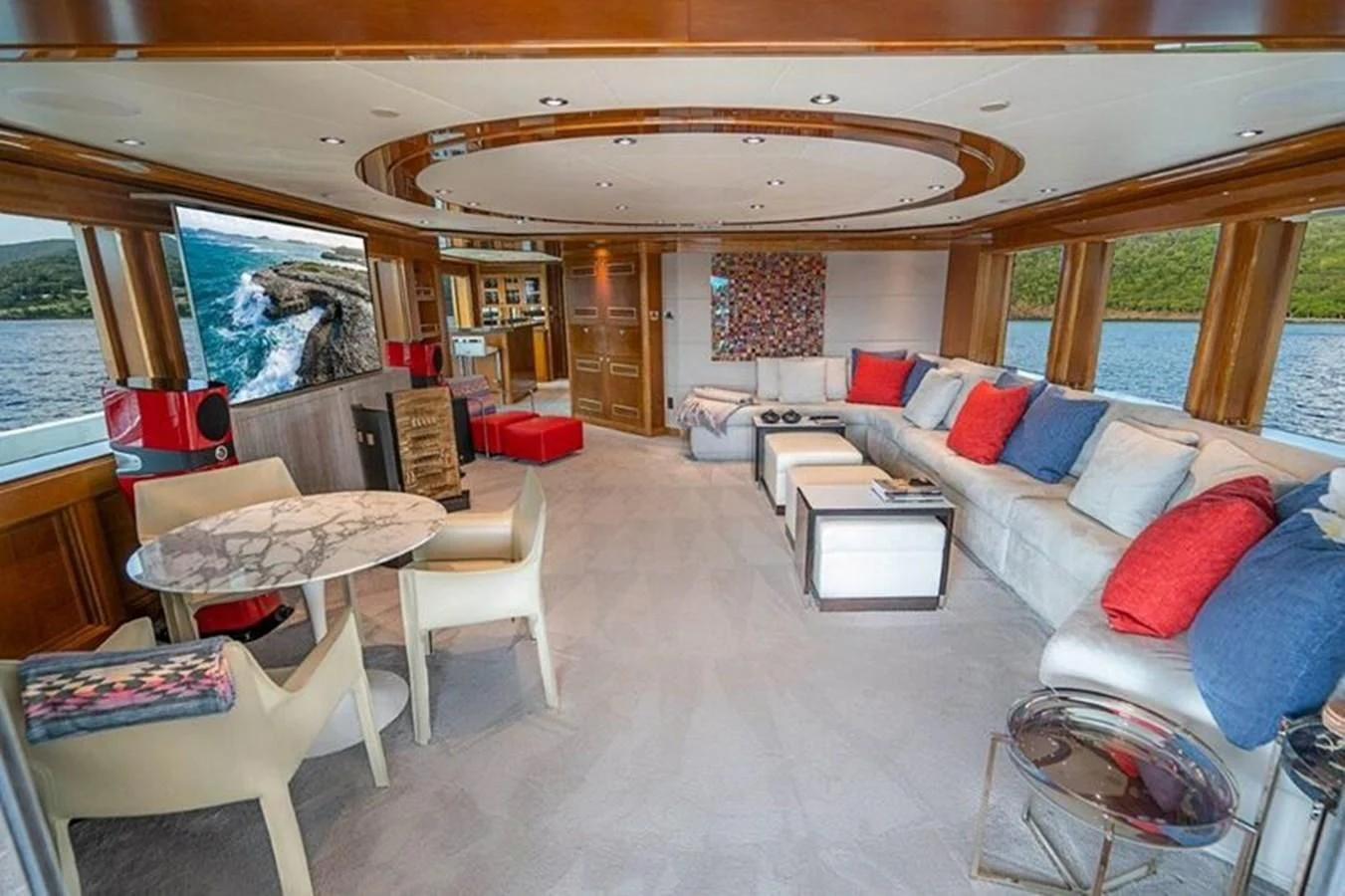 a living room with a large ceiling aboard SEANASH Yacht for Sale