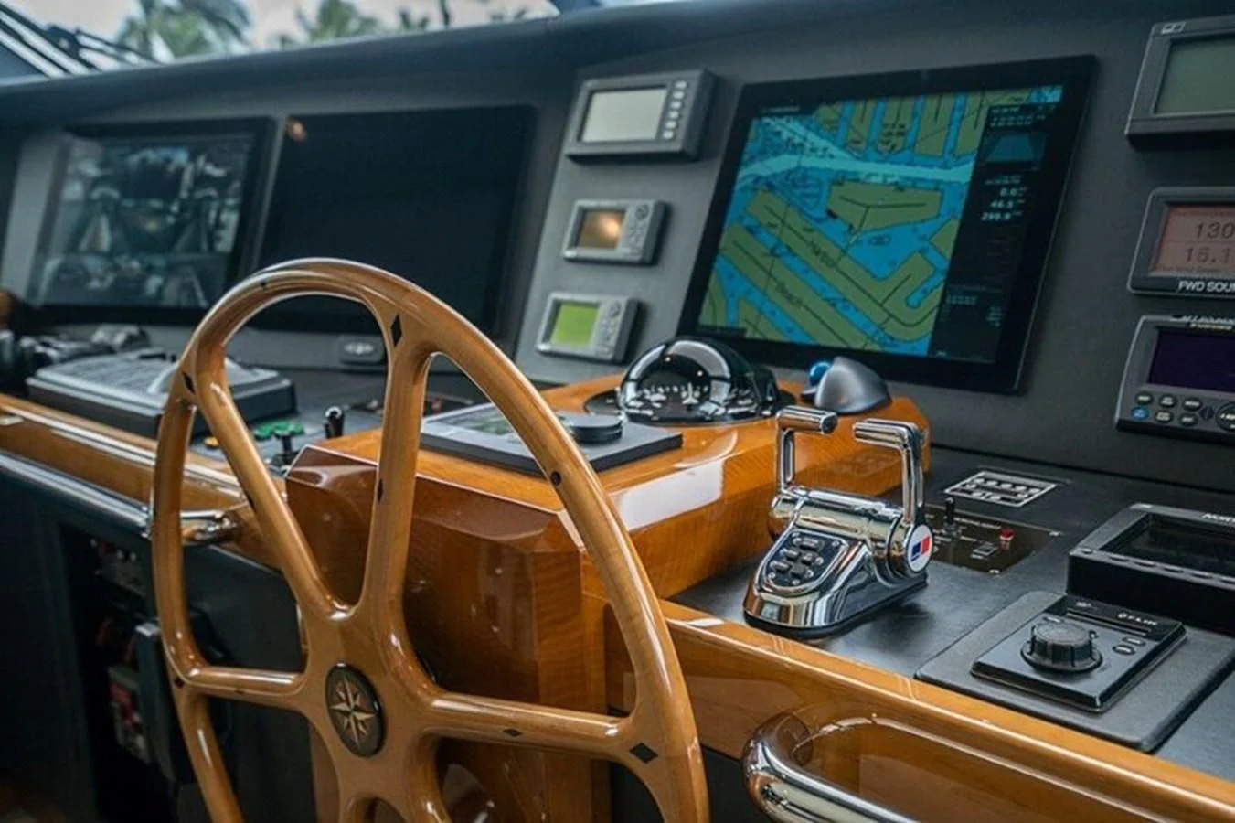 a wooden chair in a control room aboard SEANASH Yacht for Sale