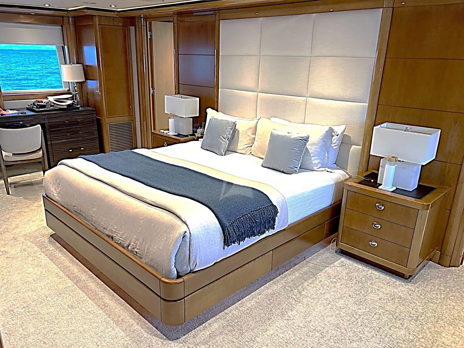 a bed in a hotel room aboard SEANASH Yacht for Sale