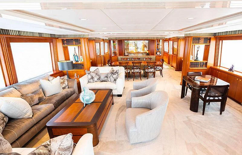 a living room with a large window aboard THE BEELIEVER Yacht for Sale