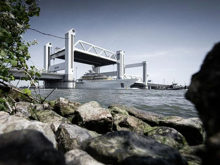 a large bridge over a body of water aboard LEVIATHAN Yacht for Sale