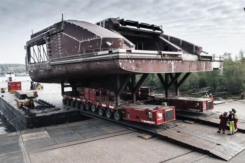 a large metal structure with a train on it aboard LEVIATHAN Yacht for Sale