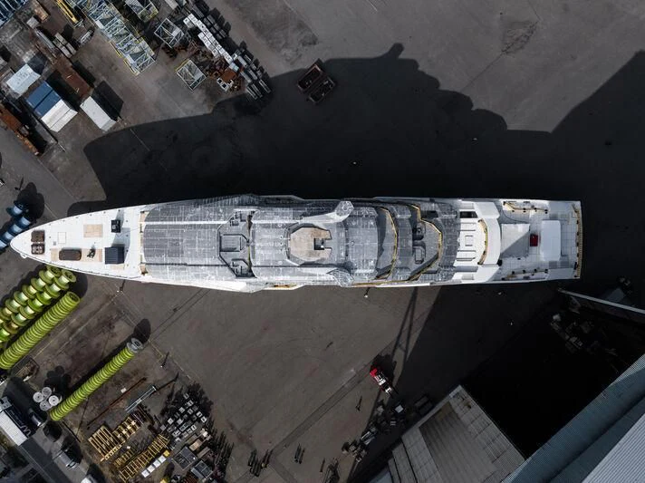 a large sign on a building aboard LEVIATHAN Yacht for Sale