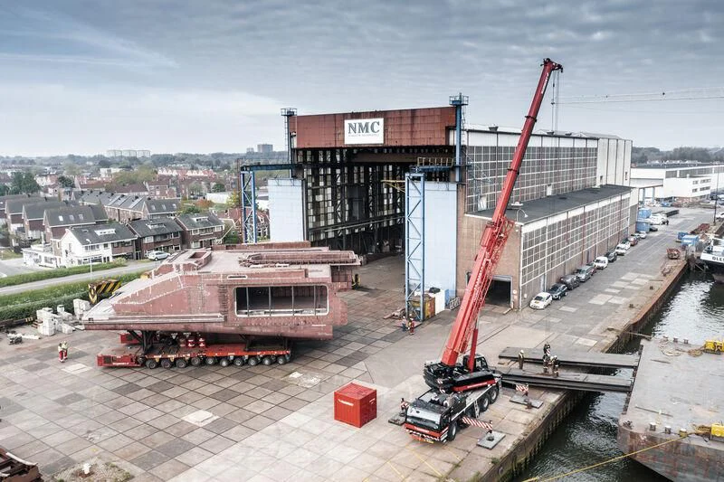 a large crane on a building aboard LEVIATHAN Yacht for Sale
